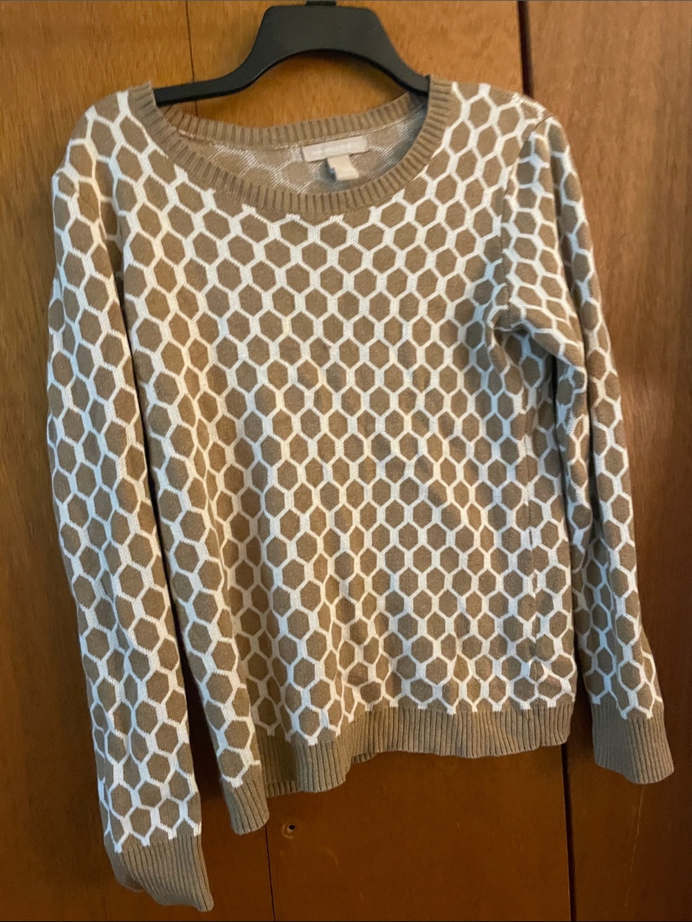 Banana Republic Taupe and White Honeycomb Crewneck Sweater